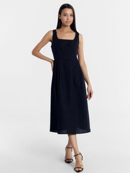 Сарафан женский из хлопка и льна в черном цвете - Mark formelle фото 2