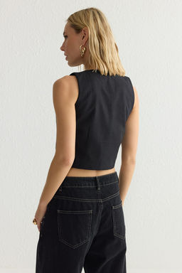 TRENDYOLMILLA Ac?k Haki Fitted Keten Gorunumlu V Yaka Crop Dokuma Yelek TWOSS25YE00028  фото 20