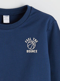 Bisiklet Yaka Bask?l? Erkek ?ocuk Sweatshirt