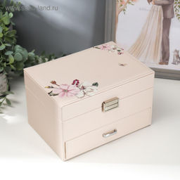 Шкатулка кожзам для украшений Яблочный цвет молочная 14х16х22,5 см