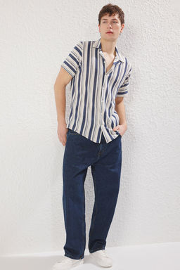 TRENDYOL MAN Lacivert Regular Fit Cizgili Yumusak Tuseli Havlu Gomlek TMNSS25GO00016 - Trendyolmilla фото 2