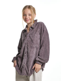 Вельветовая рубашка для девочки 22-7364 бежевый - Mini maxi фото 20