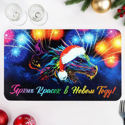 Цена за 3 шт. Салфетка новогодняя на стол Ярких красок в Новом Году! 2024 год, символ года, салют