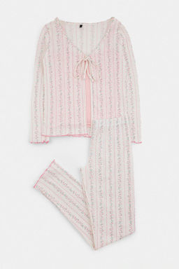 Beyaz-Pembe 3l_ %100 Pamuklu Fitilli/Pointel _i_ekli _rme Pijama Tak_m_ THMAW27PT00019 - Trendyolmilla фото 6