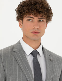 Gri Ex. Slim Fit _izgili Tak_m Elbise