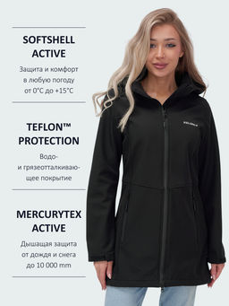 Парка спортивная женская с капюшоном softshell черного цвета 9568Ch