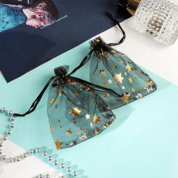 Цена за 100 шт. Мешочек подарочный Звёздный дождь, 10x12, цвет чёрный с золотом - Simaland фото 3