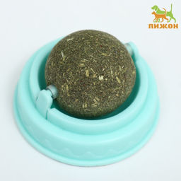 Игрушка для кошек из кошачьей мяты Вращающийся шарик на основании, 5 х 4 см, голубая