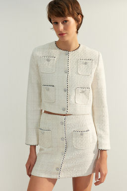 Limited Edition Ekru Crop Dokuma Ceket TWOAW24CE00122 - Trendyolmilla фото 3