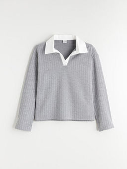 Polo Yaka ?izgili K?z ?ocuk Sweatshirt