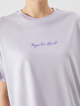 Bisiklet Yaka Bask?l? Oversize Kad?n Ti??rt