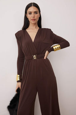 Kahverengi Kruvaze Yaka Kemer Detayl? Vatkal? Orme S?k/Gece Tulum TPRAW26TU00001 - Trendyolmilla фото 2