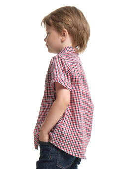 Рубашка в клетку на мальчика модная детский сад UD 7941 красный/синий - Mini maxi фото 2