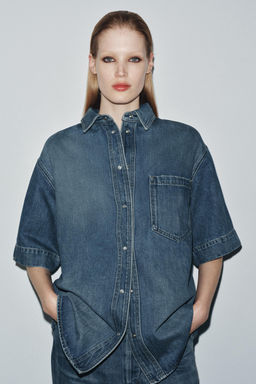 ZW COLLECTION SHORT SLEEVE DENIM SHIRT - Zara фото 2