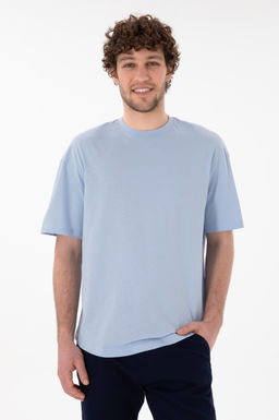 Erkek Long Fit Bisiklet Yaka A__k Mavi Basic Ti__rt Sepette S_rpriz _ndirim