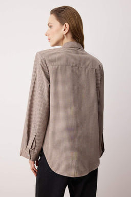 Bordo-Cok Renkli Kareli Vatkal? Genis Mansetli Oversize Gomlek TWOAW26GO00127 - Trendyolmilla фото 14