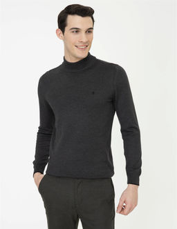 Antrasit Melanj Slim Fit Yar_m Bal_k__ Yaka Basic Triko Kazak - Pierre cardin фото 3