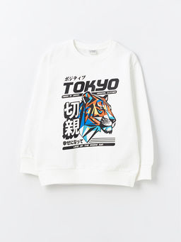 Bisiklet Yaka Bask?l? Uzun Kollu Erkek ?ocuk Sweatshirt