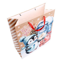 Пакет новогодний ламинированный вертикальный «Пингвинёнок», XL 40×49×19 см