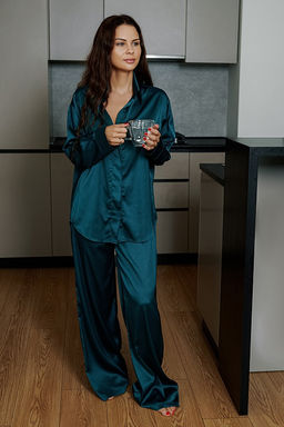 7149 пижама брюки и рубашка темно-зеленого цвета