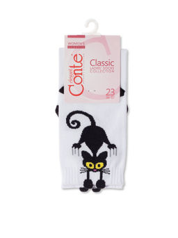 Цена за 2 пары CONTE Хлопковые носки CLASSIC с пикотом Black cat белый hbc 233 17С-183СП