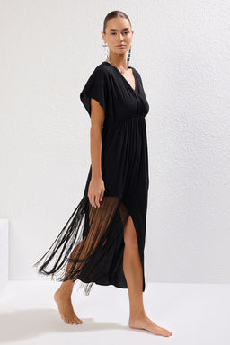 Trendyolmilla Siyah Dokuma Puskullu Plaj Elbisesi TBESS25EL00059  фото 2