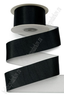 Лента сатиновая двусторонняя 4 см*10 ярд (SF-7777) черный/белый №2 УЦЕНКА