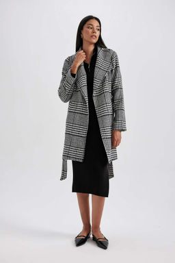 Пальто каше стандартного кроя с клетчатым узором - Defacto фото 2