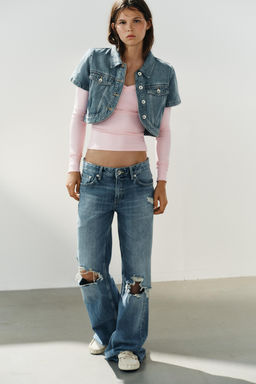 CAMISA CROP DENIM TRF ASIM?TRICA / Azul