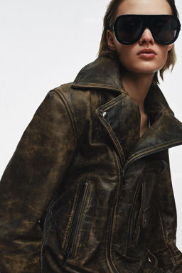 CHAQUETA BIKER PIEL 100% ZW COLLECTION LIMITED EDITION / Marr?n - Zara фото 12