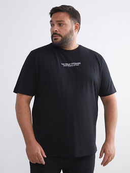 B?y?k Beden Yaz? Bask?l? Penye Erkek Ti??rt