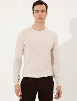 Бежевый базовый трикотажный свитер с круглым вырезом - Cacharel фото 2