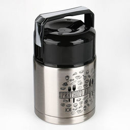 Термос для еды Мастер К Приятного аппетита, 800 мл, нержавеющая сталь, серебристый, чёрный  фото 4