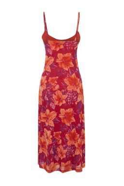 Pembe Cicek Desenli Y?rtmac Detayl? Astarl? Tul Ask?l? Belden Ac?lan Midi Elbise TWOSS23EL01453 - Trendyolmilla фото 8