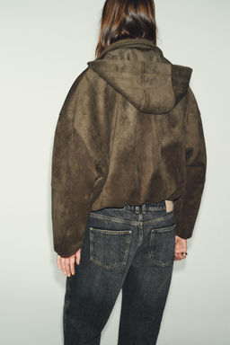 OVERSIZE FAUX SUEDE BOMBER JACKET WITH HOODIE - Zara фото 15