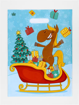 Цена за 50 шт. Пакет подарочный новогодний «Веселье», полиэтиленовый с вырубной ручкой, 40×31 см, 30 мкм