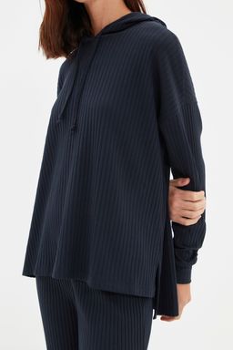 Trendyolmilla Lacivert Kapusonlu Fitilli Orme Pijama Tak?m? THMAW22AU0334  фото 10