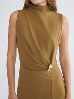 Dik Yaka Y?rtma?l? B?zg?l? Elbise