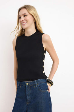 Siyah Fitted/Vucuda Oturan Kolsuz Fitilli Esnek Orme Atlet TWOSS26AL00011