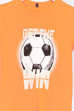 Turuncu Erkek Cocuk %100 Pamuk Futbol Desenli Regular Kal?p K?sa Kol Orme T-Shirt TKDSS24TS00038 - Trendyolmilla фото 3