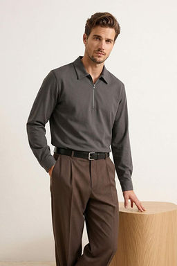 Antrasit Regular Fit Gabardin Polo Yaka Erkek G_mlek TMNSS26GO00003