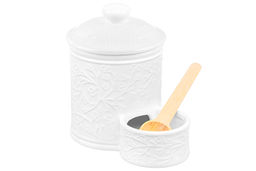 Банка д/соли 500 мл 15,5*10*14,5 см "Веточки-цветочки" с деревянной ложкой и крышкой