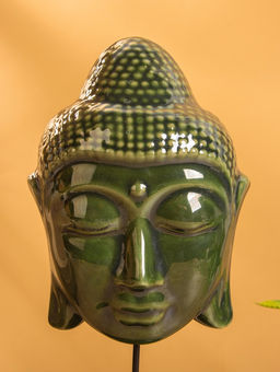 Маска «Будда», на подставке, 14×14×26 см, керамика, зелёная
