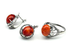 Кольцо Серьги с янтарем имитация размер 20