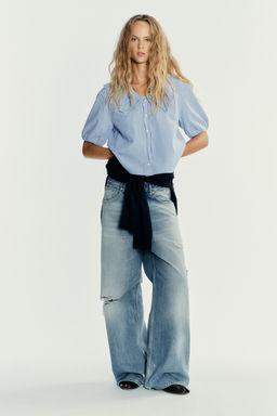 STRIPED EMBROIDERED PETER PAN COLLAR SHIRT - Zara фото 9