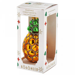 Елочная игрушка фигурка стеклянная Ананас h11см, ручная художественная роспись, подарочная упаковка (Россия) - Домашняя мода фото 4