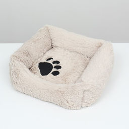 Лежак с подушкой, мех, сатин, периотек, 45 х 45 х 15 см, бежевый - Пижон фото 3