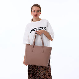 Сумка-шопер женская TEXTURA на молнии, размер 34×11×31 см, однотонная, бежевая