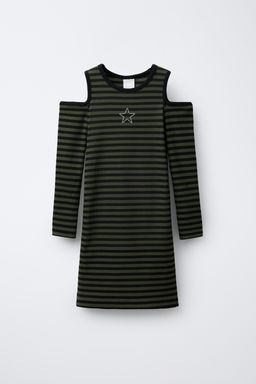 STRIPED RIBBED DRESS WITH CUT-OUT DETAIL