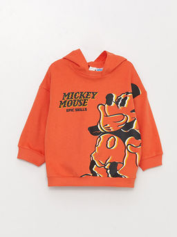 Uzun Kollu Mickey Mouse Bask?l? Erkek Bebek Hoodie